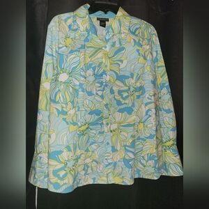 Lane Bryant Blue and Yellow Floral Shirt